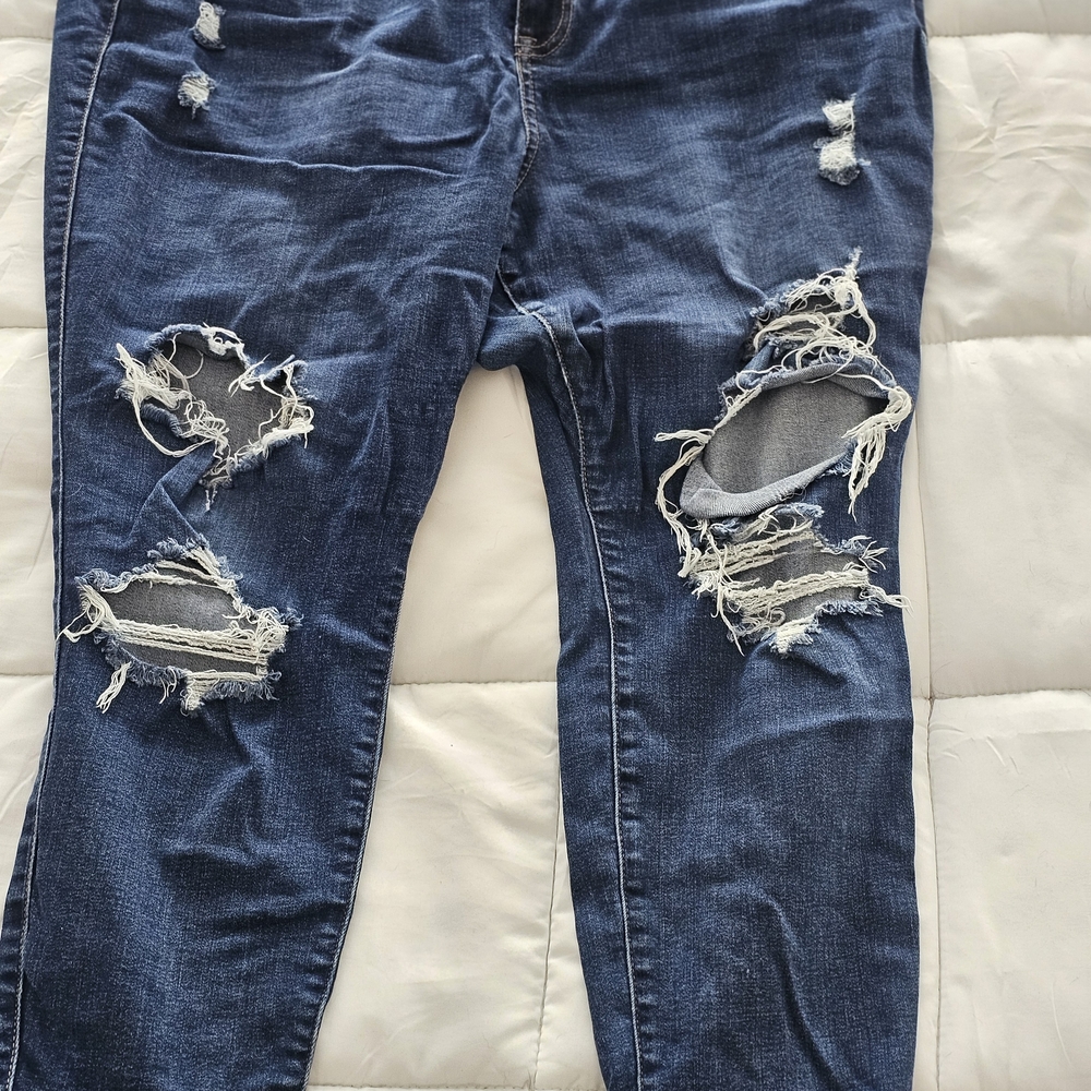 Maurices Dark Blue Distressed Skinny Jeans